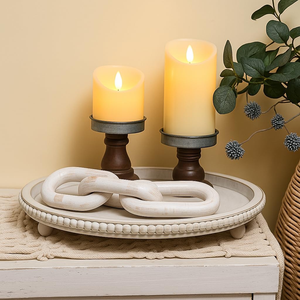 Lezonic Rechargeable Flickering Flameless Candles Battery Operated with Remote and Timer, Pack of 2(D 3'' X H 4''5''6'') Long Lasting Ivory White Real Wax LED USB Pillar Candles